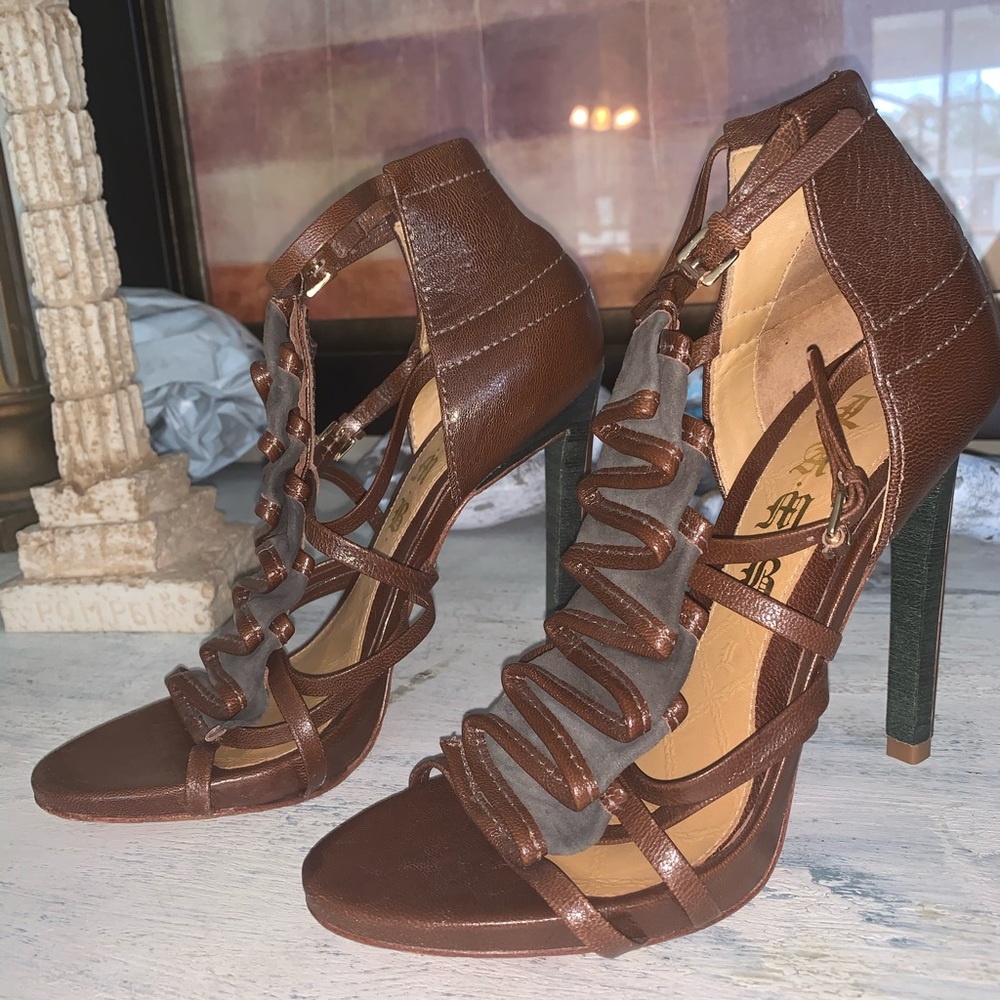 L.A.M.B. Brown Strappy High Heel Sandals